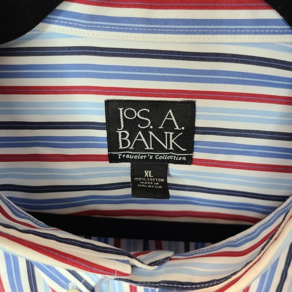 🍉 Jos A Bank Red White Blue Striped Cotton Shirt - Picture 4 of 4